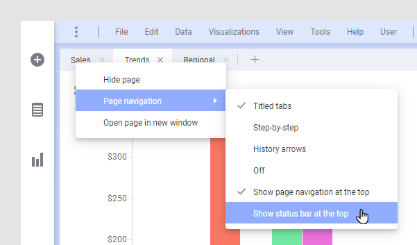 Specifying placement of page navigation and status bar