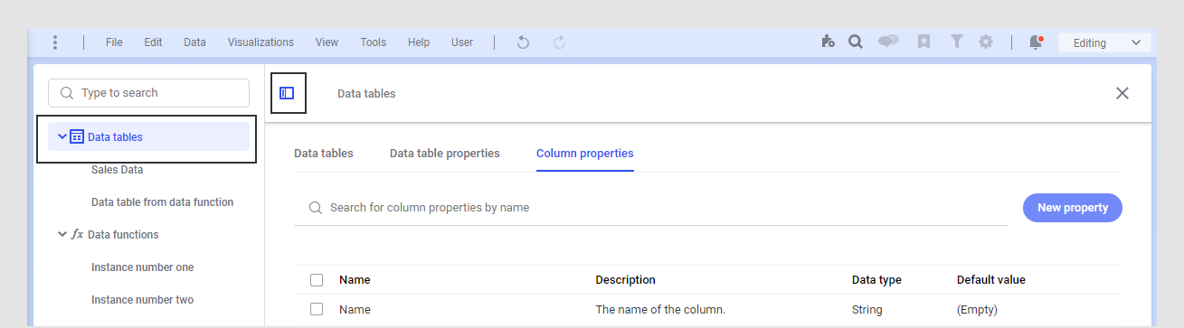 Adding a new data table or column property