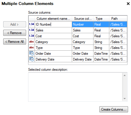 Multiple Column Elements tab