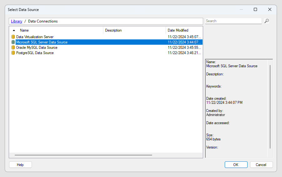 Details on Select Data Source dialog