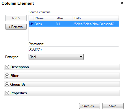 Column Element tab