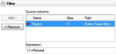screen capture of the column element tab filter