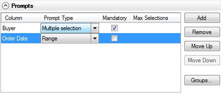 Screen capture showing the information links Prompts dialog