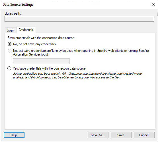 Details on Data Source Settings - Credentials tab