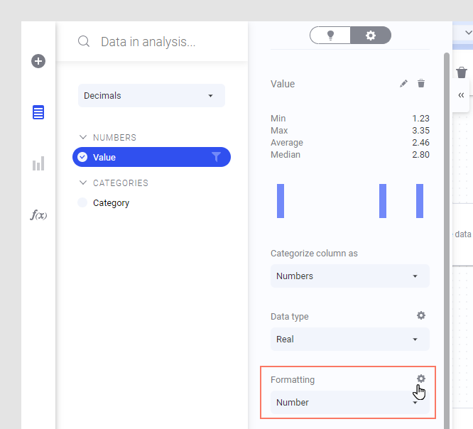 Formatting section in expanded data panel.