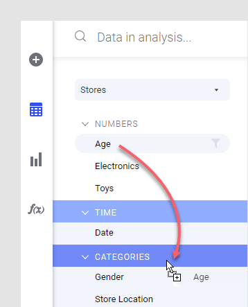 Change column category using drag and drop