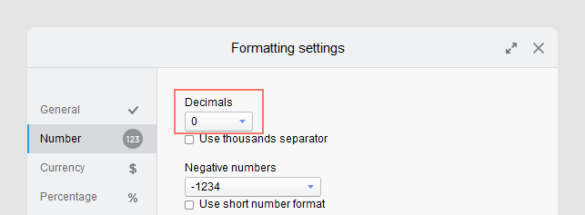 Formatting settings, zero decimals.