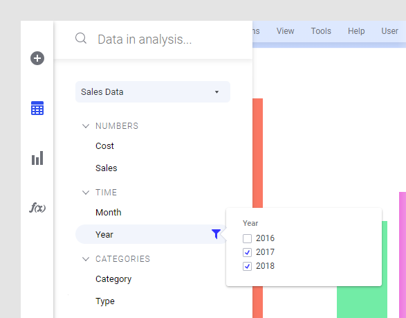 Filter from data panel