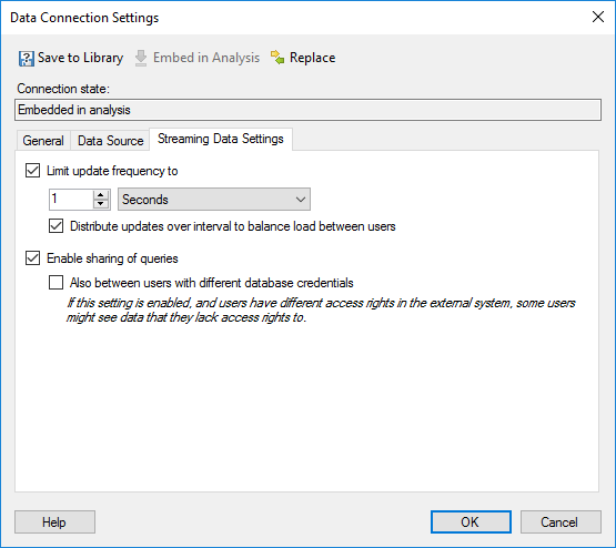 Details on Data Connection Settings - Streaming Data Settings tab