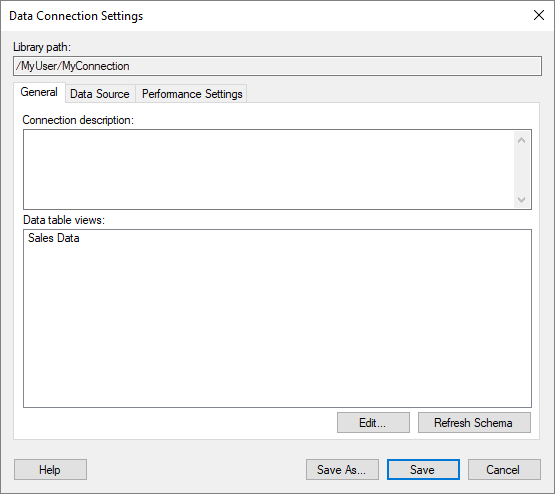 Details on Data Connection Settings - General tab