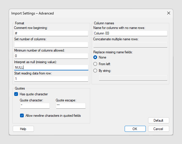 Import Settings - Advanced