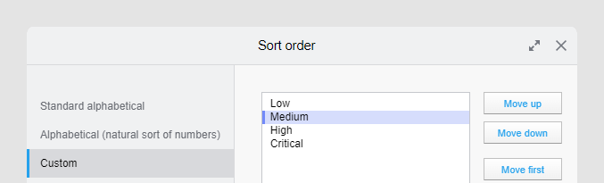 Changing the default sort order of values in a column