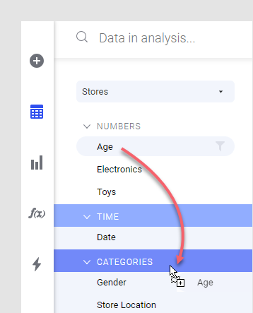 Change column category using drag and drop