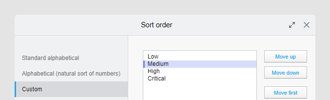Custom sort order dialog.