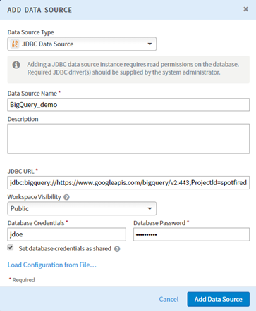 Add Data Source - BigQuery