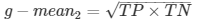 g-mean_{2}=\sqrt{TP \times TN} 
      