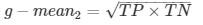 g-mean_{2}=\sqrt{TP \times TN}