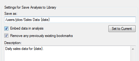 Save Analysis to Library dialog