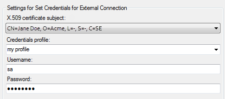 Set Credentials for External Connection dialog