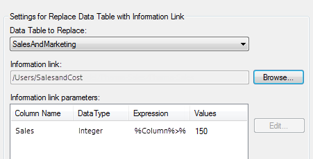 Replace Data Table with Information Link