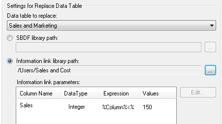 Replace Data Table with Information Link