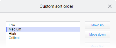 Custom sort order dialog.