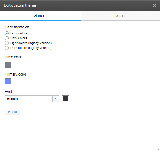 사용자 지정 테마 편집 대화 상자