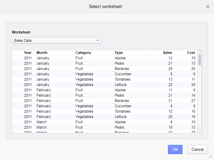 Select worksheet