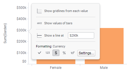 Pop-up with gridlines settings