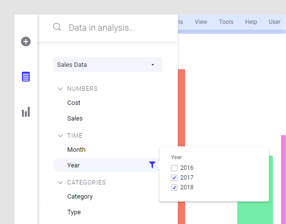 Filter from data panel