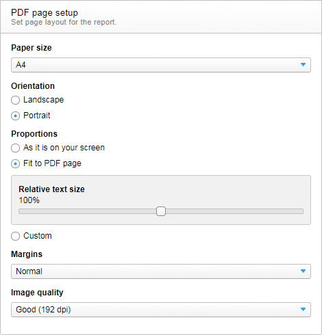 PDF page setup