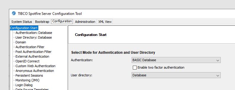 Saving basic configuration data (authentication towards Spotfire database)