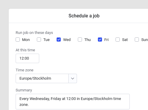 Schedule for noon on Wednesday and Friday