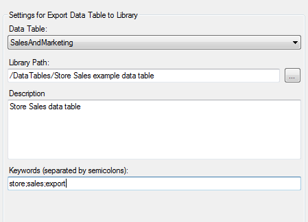 Export Data Table to Library dialog