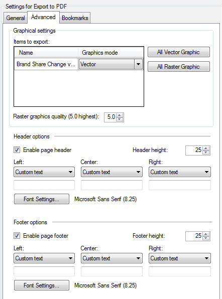 Export to PDF dialog, Advanced tab