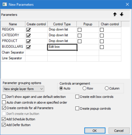 [新規パラメータ] ダイアログボックス