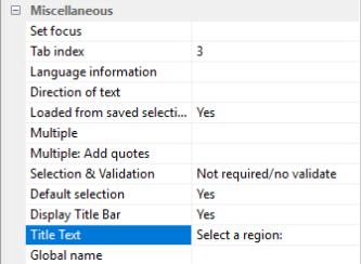 Properties panel with options to set pop-up control title