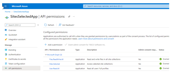 API Permissions pane