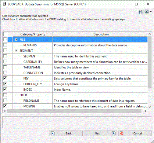 Update Synonyms dialog
