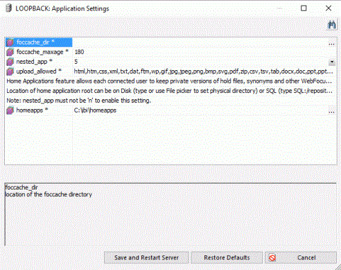 Application Settings dialog