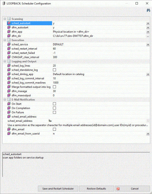 Scheduler Configuration dialog
