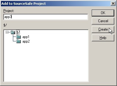 Add to SourceSafe Project dialog
