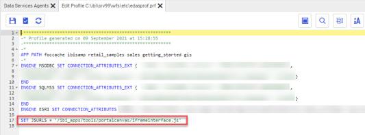 edasprof.prf file in the Workspaces area with JSURLS property added