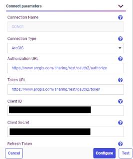 Connection parameters for ESRI ArcGIS adapter