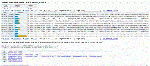 Session Details Page displaying trace entries from a selected sexxion.
