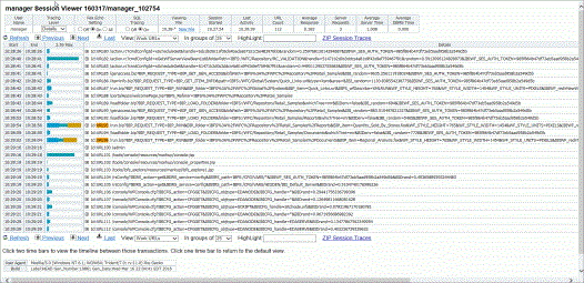 The main page of the Session Viwere displaying session traces and links to other sessions.