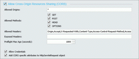 The Allow Cross-Origin Resource Sharing (CORS) section of the Cross-Origin Settings dialog box with CORS settings activated and no URLS assigned..