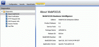 The About WebFOCUS page displaying information about the current release