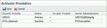 The Activate Providers page with the Status column and primary setting.