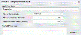 The Application Settings for Trusted Ticket dialog box, displaying a new application name.